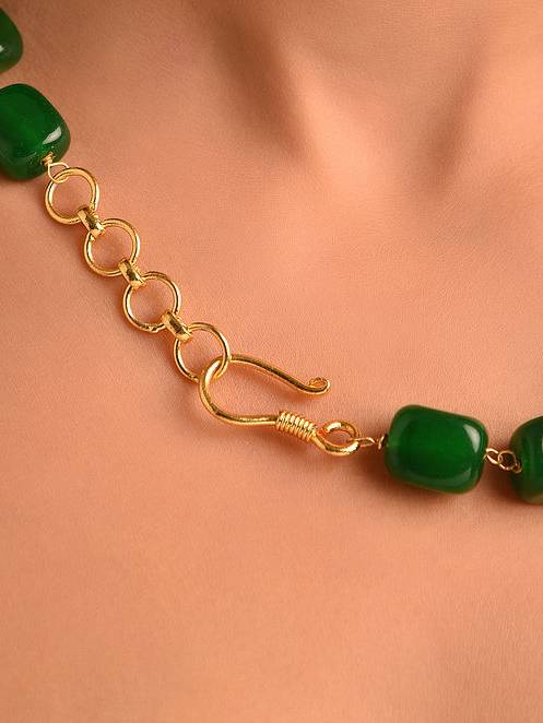 Beaded Green Quartz Semi Precious Gemstone Necklace -Kj246 : KJ246