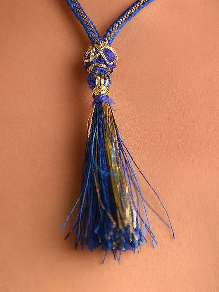 Beaded Blue Layered Quartz Semi Precious Gemstone And Pearl Necklace : KJ250