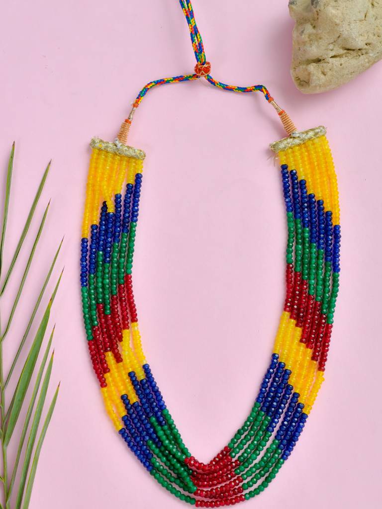 Beaded Multi Colored Quartz Semi Precious Gemstone Layered Necklace : KJ387