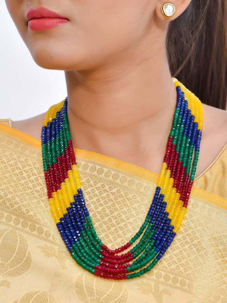Beaded Multi Colored Quartz Semi Precious Gemstone Layered Necklace : KJ387