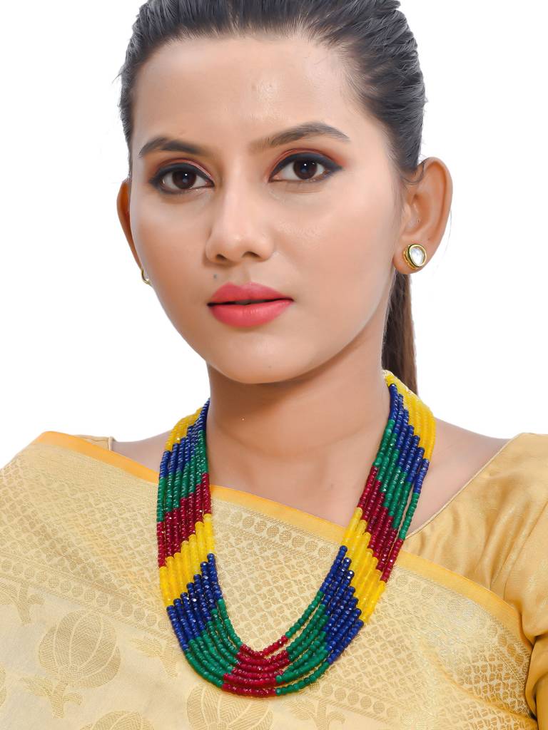 Beaded Multi Colored Quartz Semi Precious Gemstone Layered Necklace : KJ387