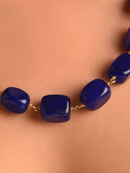 Beaded Blue Quartz  Semi Precious Gemstone Necklace : KJ392