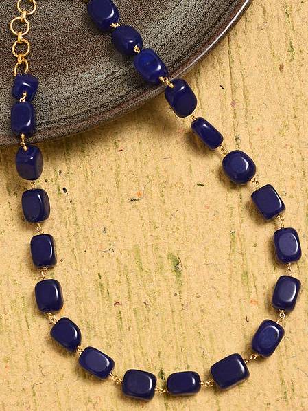 Beaded Blue Quartz  Semi Precious Gemstone Necklace : KJ392