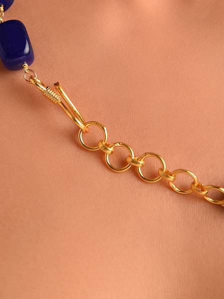 Beaded Blue Quartz  Semi Precious Gemstone Necklace : KJ392