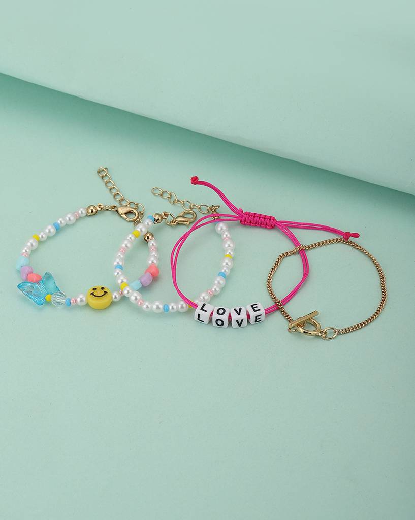 Carlton London Girls Set Of 4 Multicoloured Gold-Plated Charm Bracelet : KJBS040