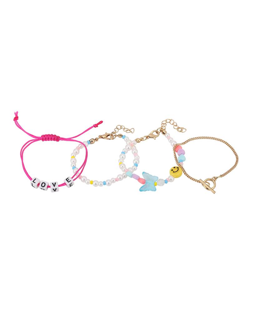 Carlton London Girls Set Of 4 Multicoloured Gold-Plated Charm Bracelet : KJBS040