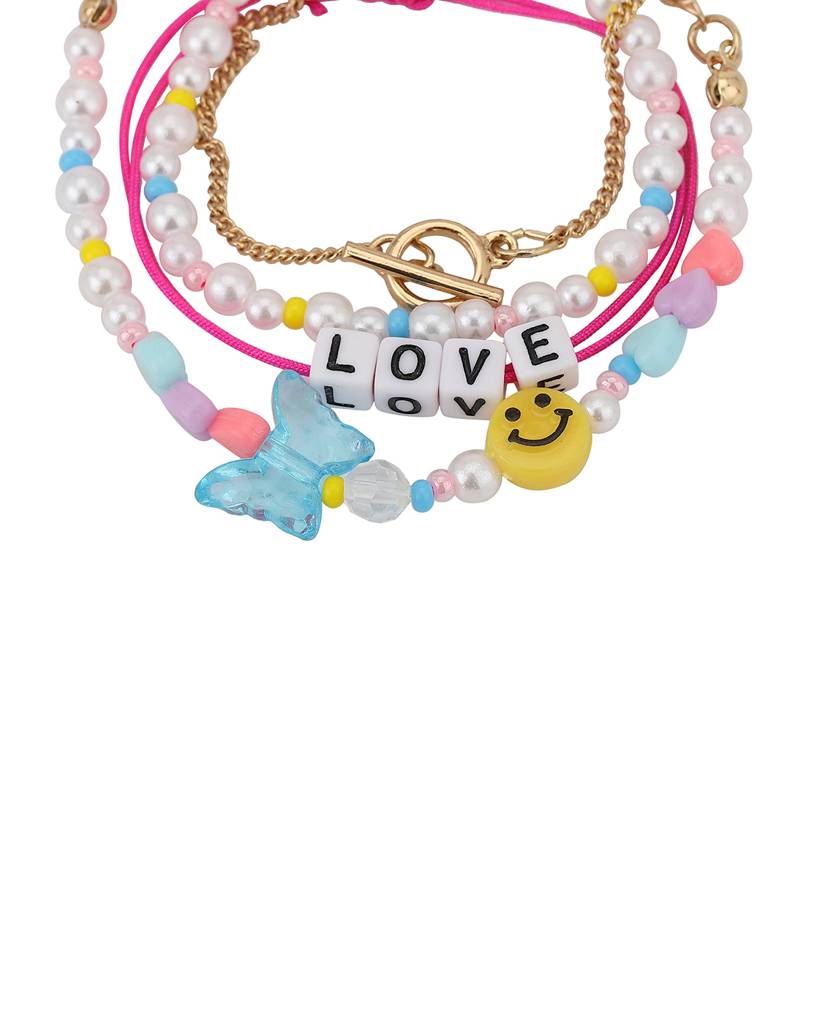 Carlton London Girls Set Of 4 Multicoloured Gold-Plated Charm Bracelet : KJBS040