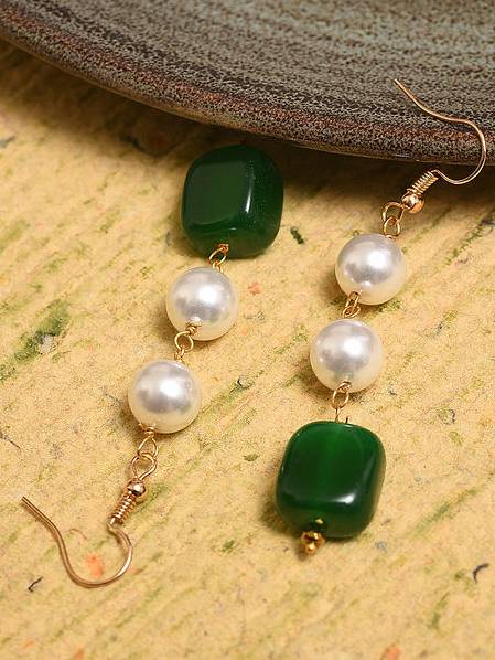 Beaded Gemstone And Pearl Drop Earrings -Kje244 : KJE244