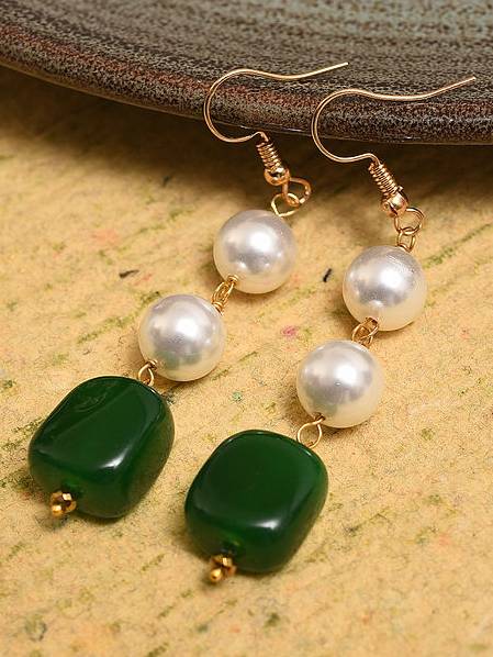 Beaded Gemstone And Pearl Drop Earrings -Kje244 : KJE244