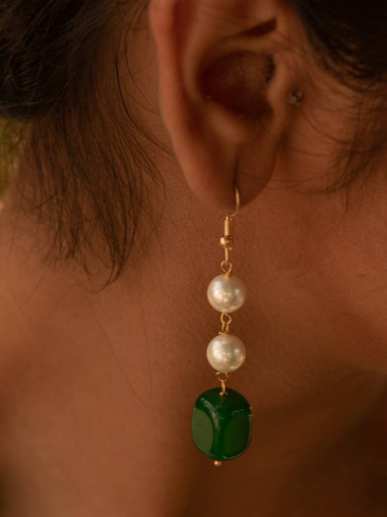 Beaded Gemstone And Pearl Drop Earrings -Kje244 : KJE244