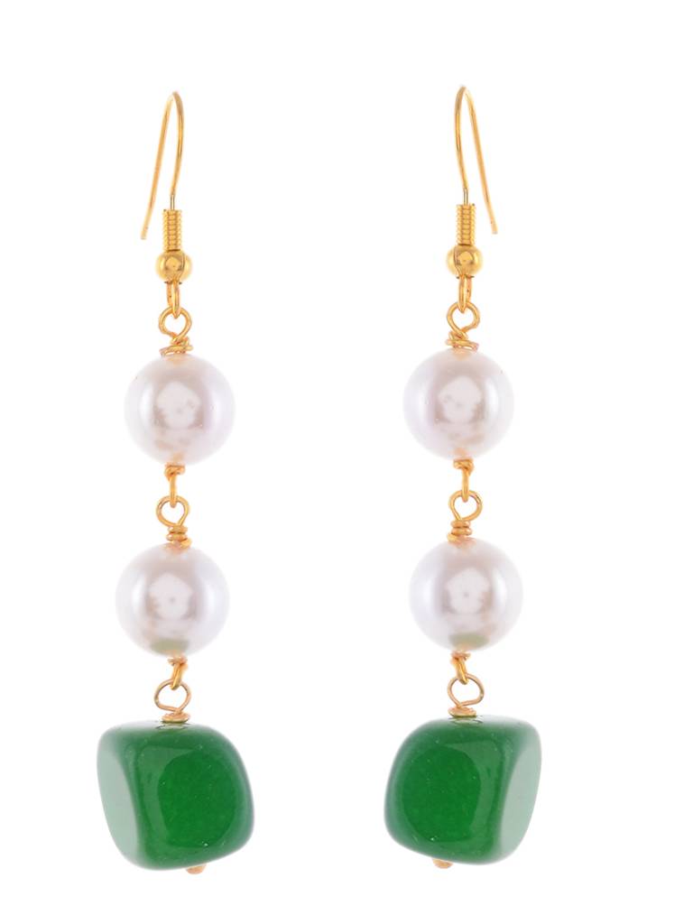 Beaded Gemstone And Pearl Drop Earrings -Kje244 : KJE244