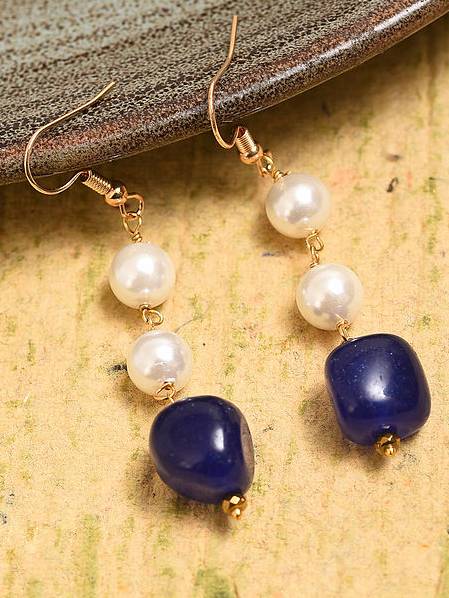 Beaded Gemstone And  Pearl Drop Earrings : KJE250