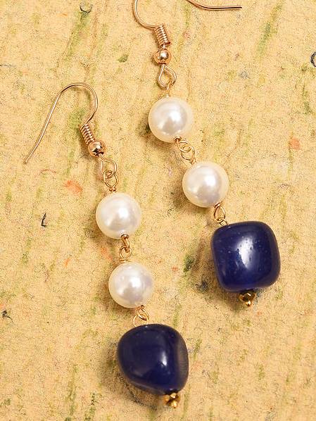 Beaded Gemstone And  Pearl Drop Earrings : KJE250