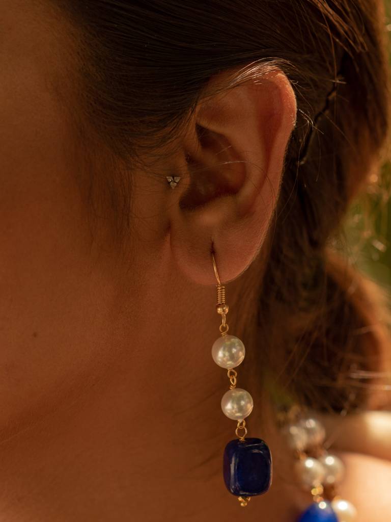 Beaded Gemstone And  Pearl Drop Earrings : KJE250