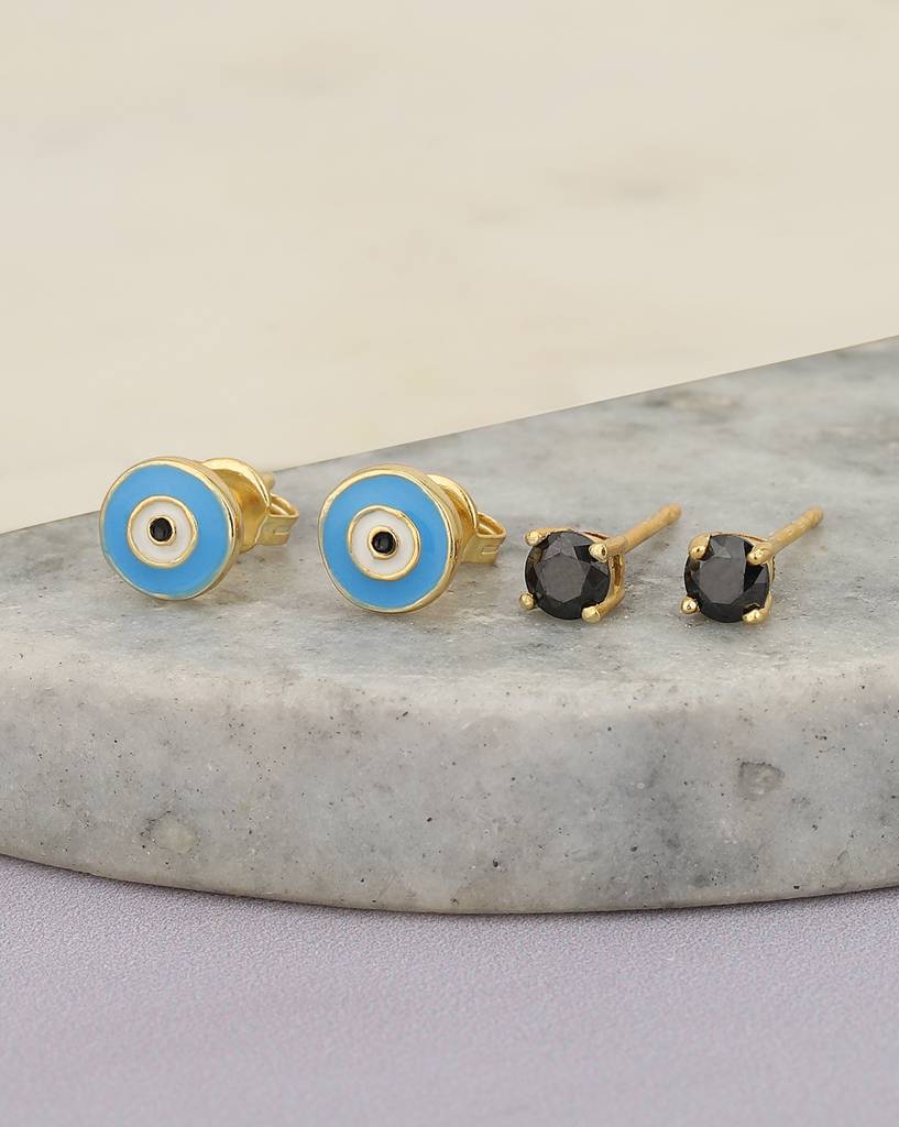 Carlton London Girls Set Of 2 Gold-Plated Cz-Studded Circular Studs Earrings : KJES106