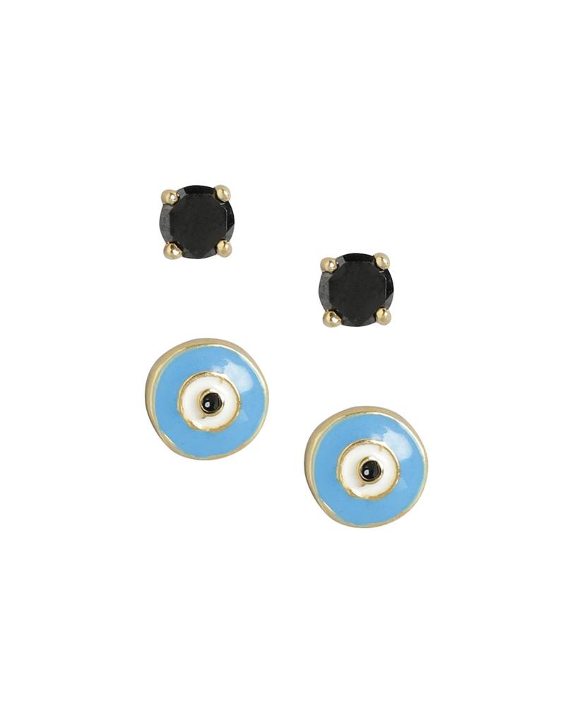 Carlton London Girls Set Of 2 Gold-Plated Cz-Studded Circular Studs Earrings : KJES106
