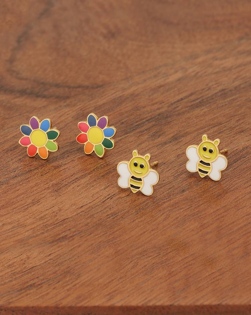 Carlton London Girls Set Of 2 Gold--Plated Floral Studs Earrings : KJES107