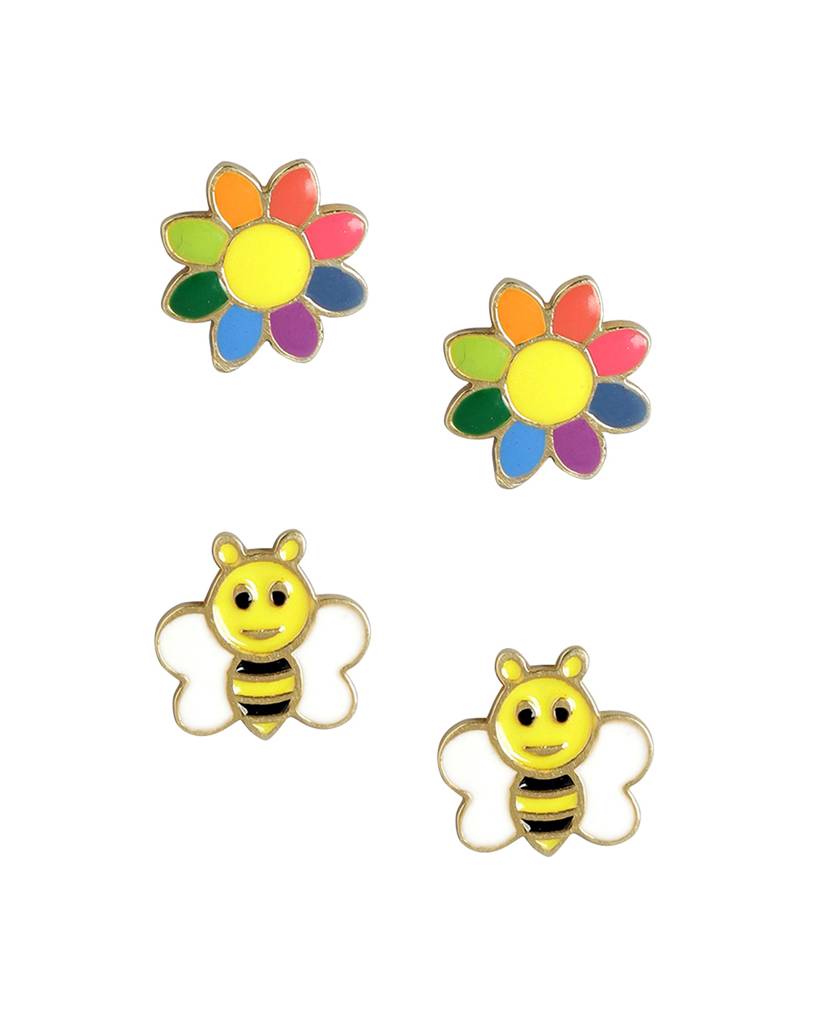 Carlton London Girls Set Of 2 Gold--Plated Floral Studs Earrings : KJES107