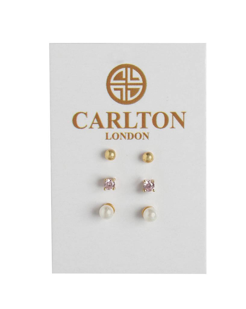 Carlton London Girls Set Of 3 Gold-Plated Cz-Studded Circular Studs Earrings : KJES108