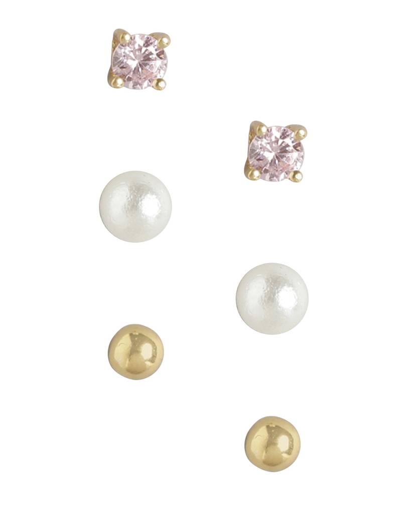 Carlton London Girls Set Of 3 Gold-Plated Cz-Studded Circular Studs Earrings : KJES108