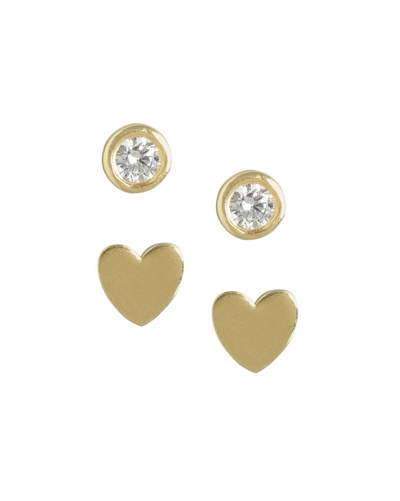Carlton London Girls Set Of 2 Gold-Plated Heart Shaped Studs Earrings : KJES109