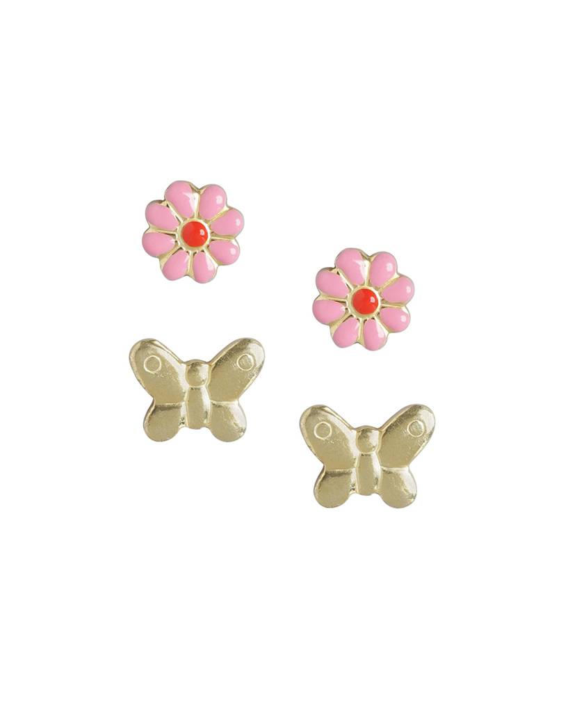 Carlton London Girls Set Of 2 Gold-Plated Floral Studs Earrings : KJES110