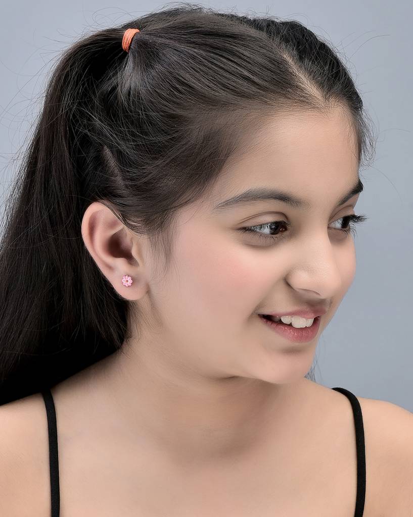 Carlton London Girls Set Of 2 Gold-Plated Floral Studs Earrings : KJES110