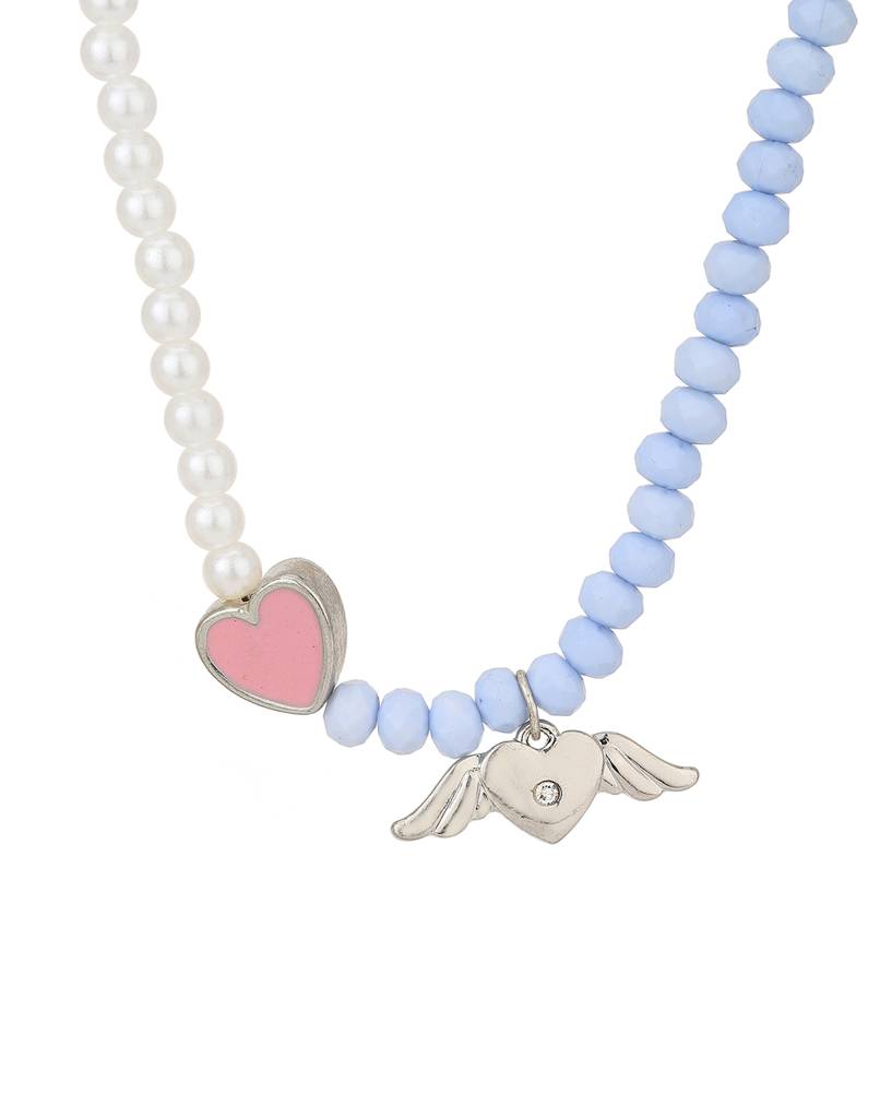 Carlton London Girls White & Blue Rhodium-Plated Enamelled Necklace : KJN060