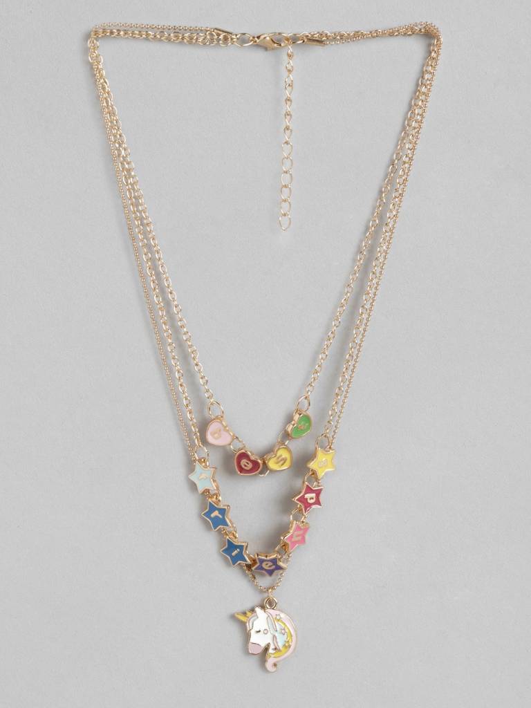 Girls Multicoloured Gold-Plated Layered Necklace : KJN062