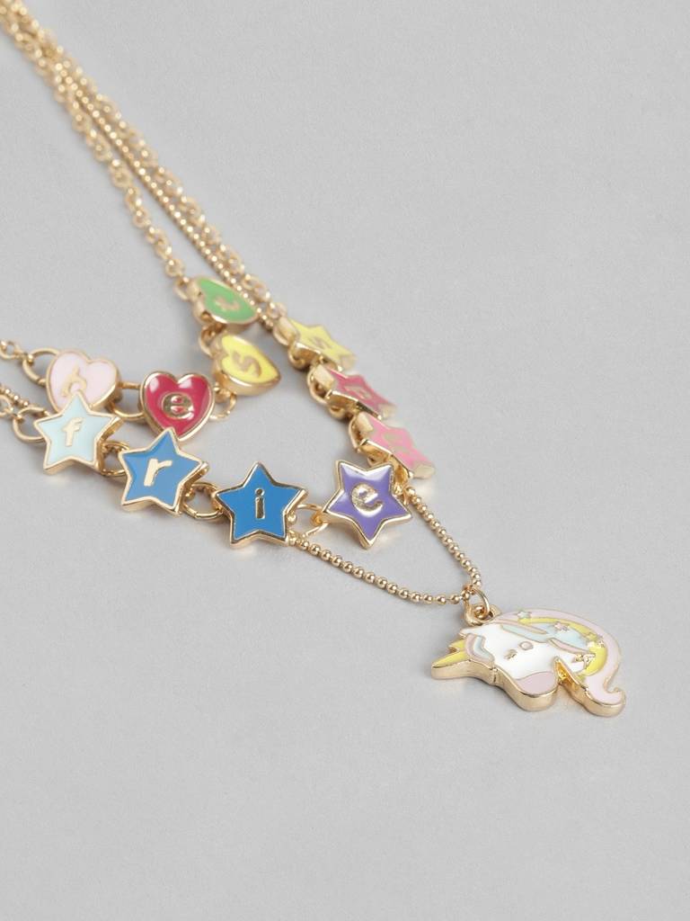 Girls Multicoloured Gold-Plated Layered Necklace : KJN062