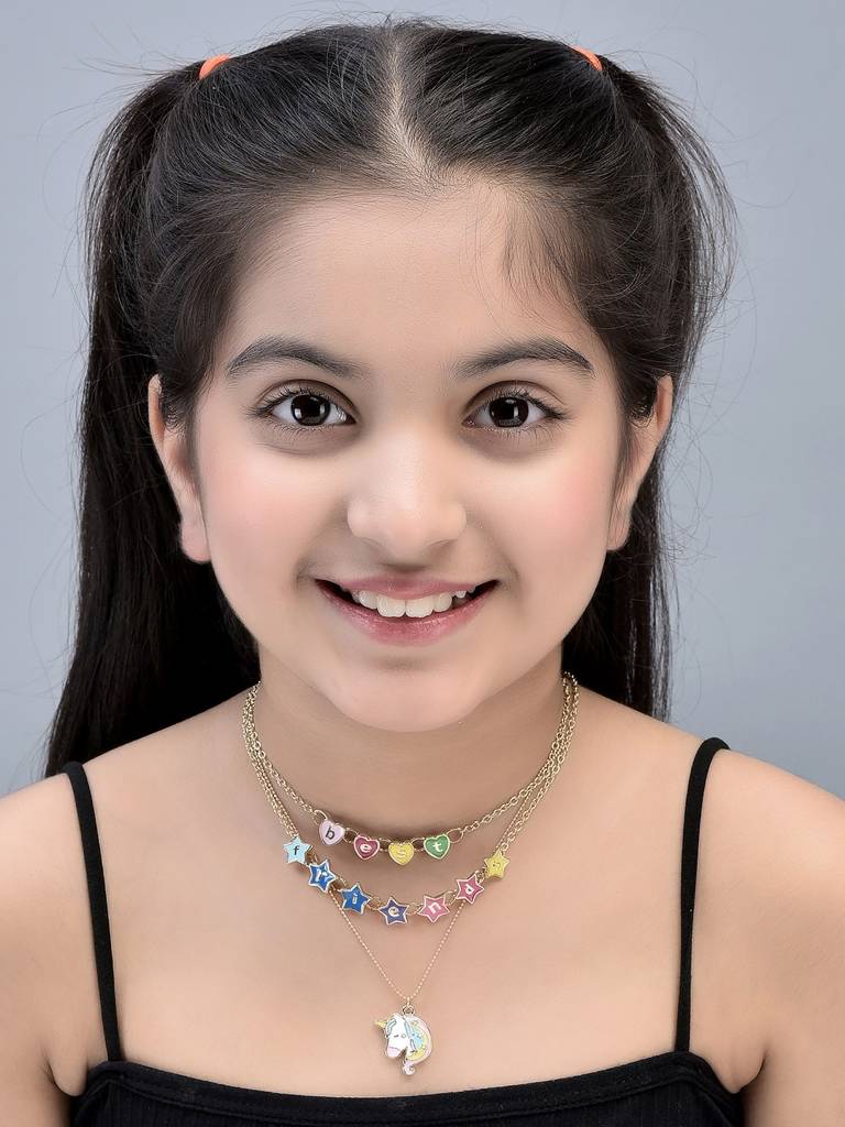 Girls Multicoloured Gold-Plated Layered Necklace : KJN062