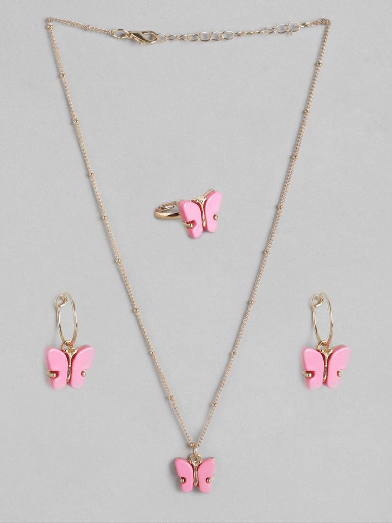Girls Gold-Plated Pink Jewellery Set : KJS045