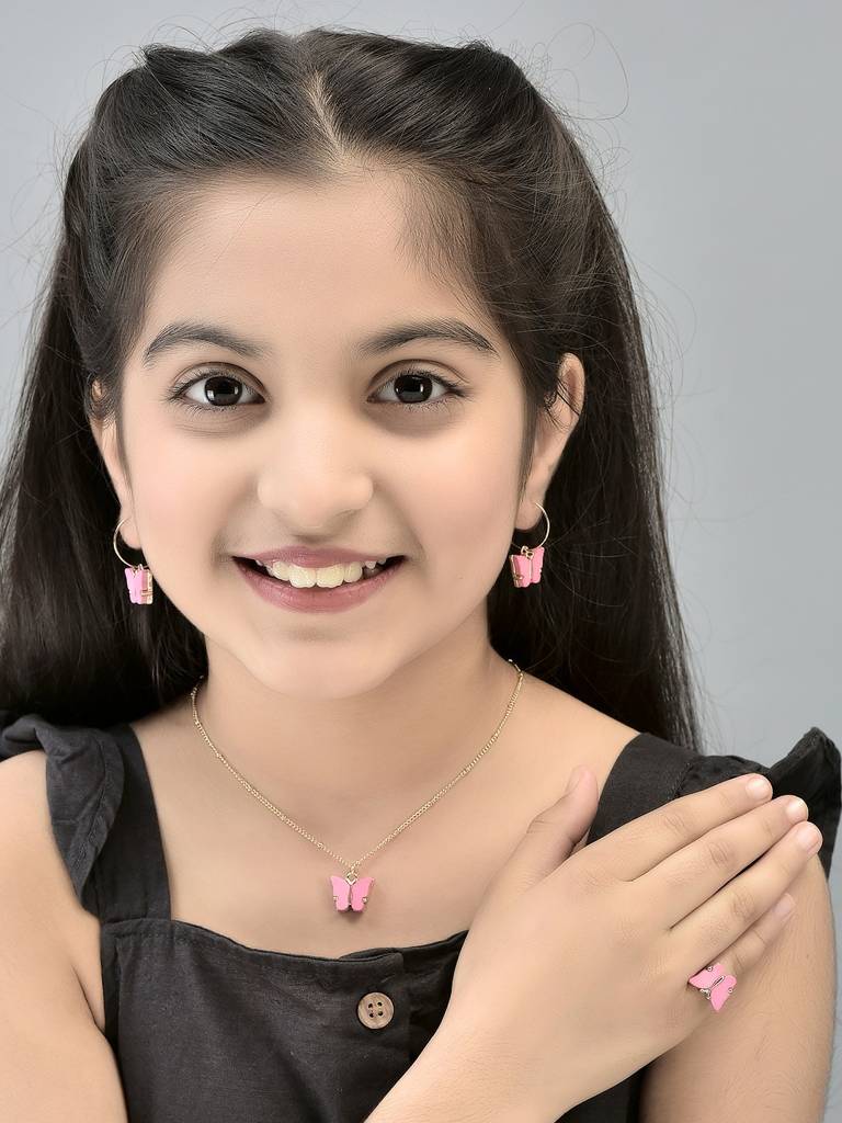 Girls Gold-Plated Pink Jewellery Set : KJS045