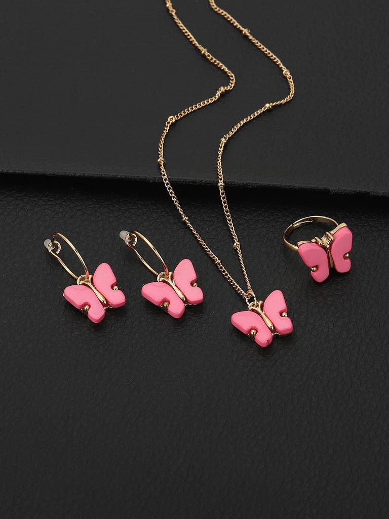 Girls Gold-Plated Pink Jewellery Set : KJS045