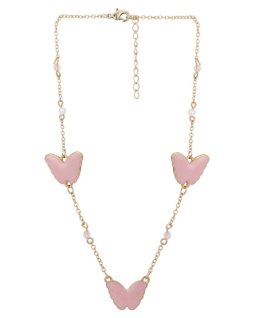 Girls Gold-Plated Pink Pearl Studded Jewellery Set : KJS058