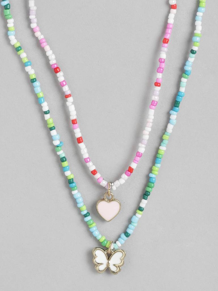 Girls Pack Of 2 Gold-Plated Enamelled Necklaces : KJS085