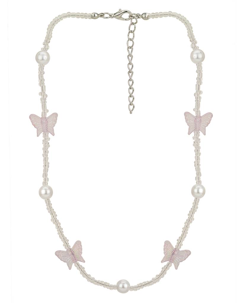 Girls Rhodium-Plated Butterfly Shaped Pearl Jewellery Set : KJS088
