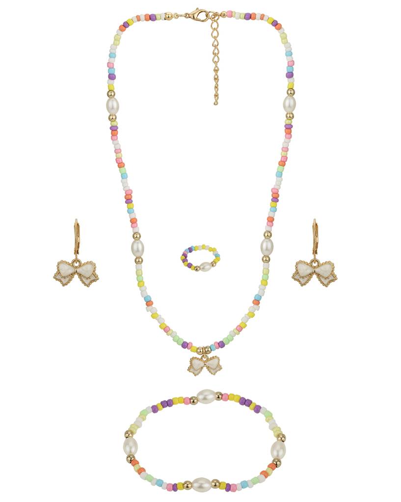 Girls Gold-Plated Pearls Enamelled Jewellery Set : KJS089