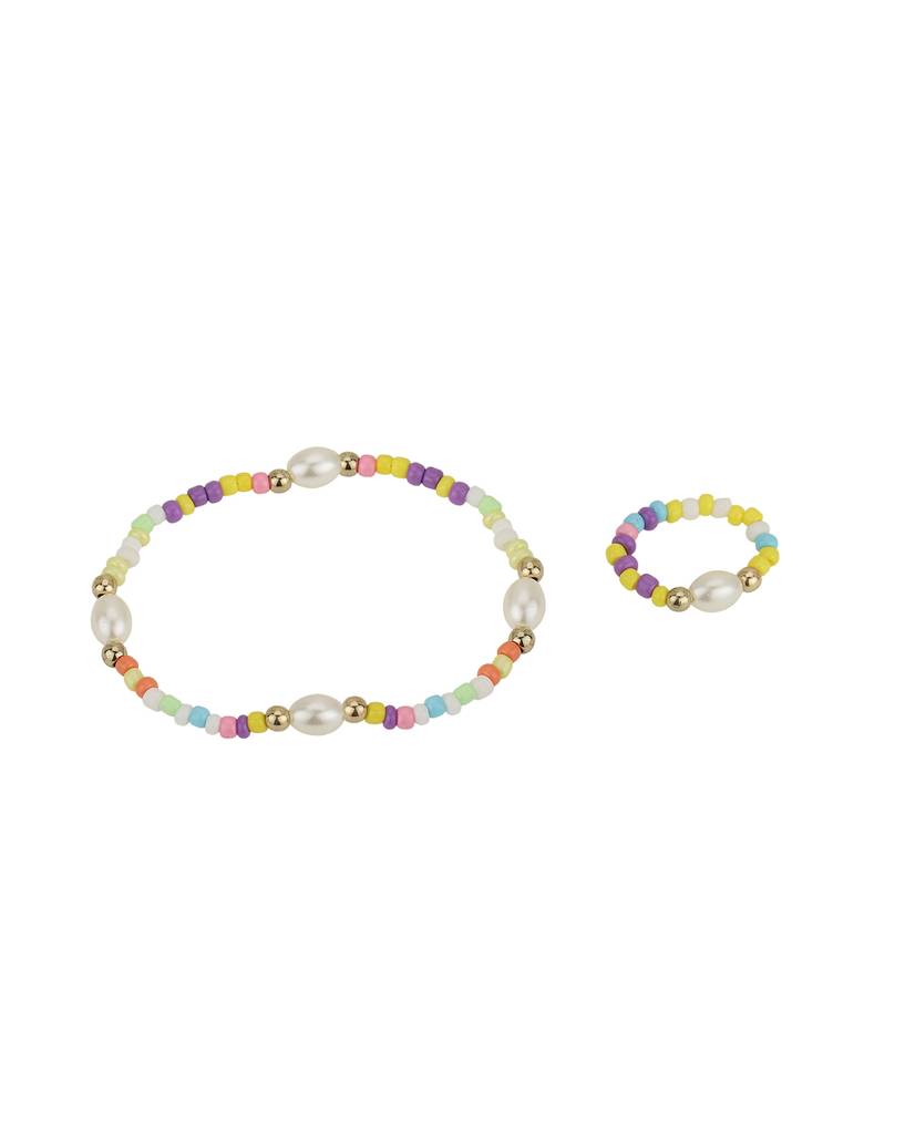 Girls Gold-Plated Pearls Enamelled Jewellery Set : KJS089