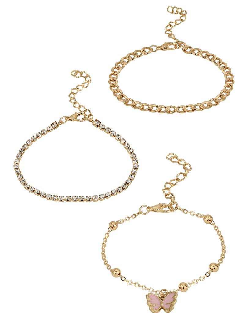 Carlton London Girls Set Of 3 Cubic Zirconia Studded Enamelled Gold-Plated Bracelets : KJS096