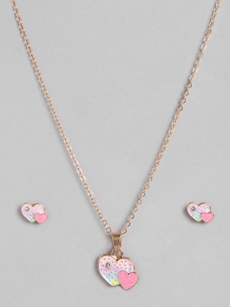 Girls Gold-Plated Heart Shaped Enamelled Jewellery Set : KJS100