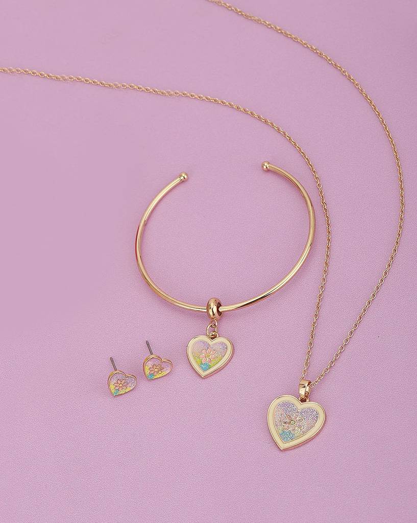 Carlton London Girls Gold-Plated Heart-Shaped Enamelled Jewellery Set : KJS103