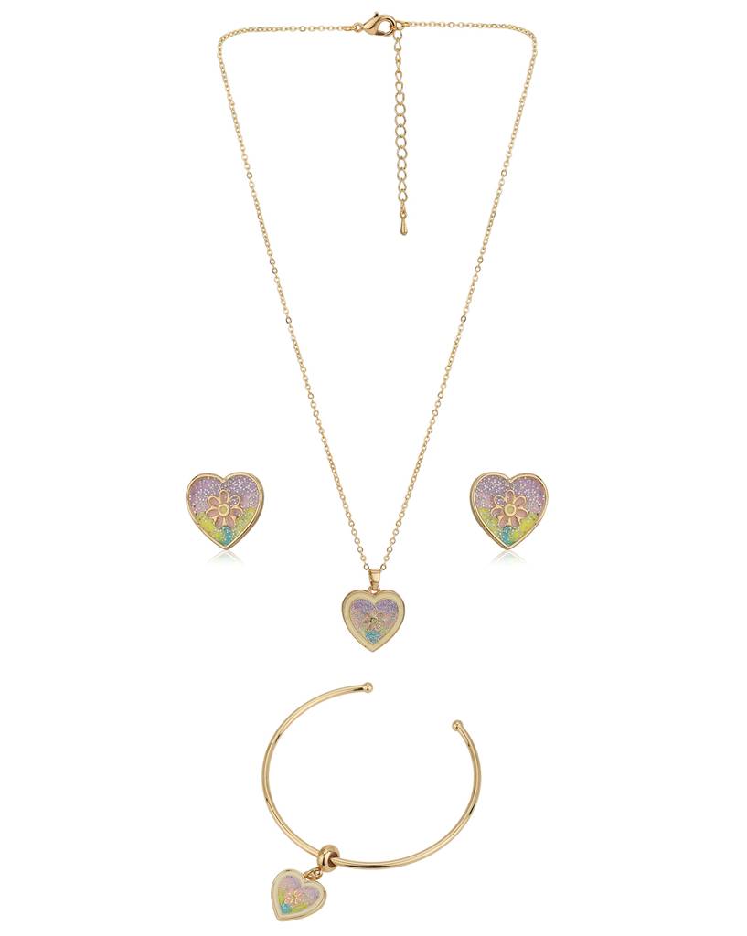 Carlton London Girls Gold-Plated Heart-Shaped Enamelled Jewellery Set : KJS103