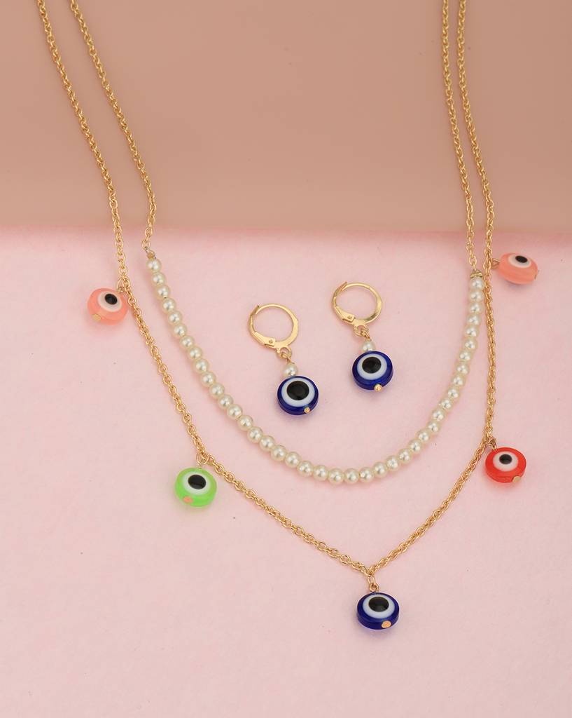 Carlton London Girls Gold-Plated Evil Eye Beaded Jewellery Set : KJS118