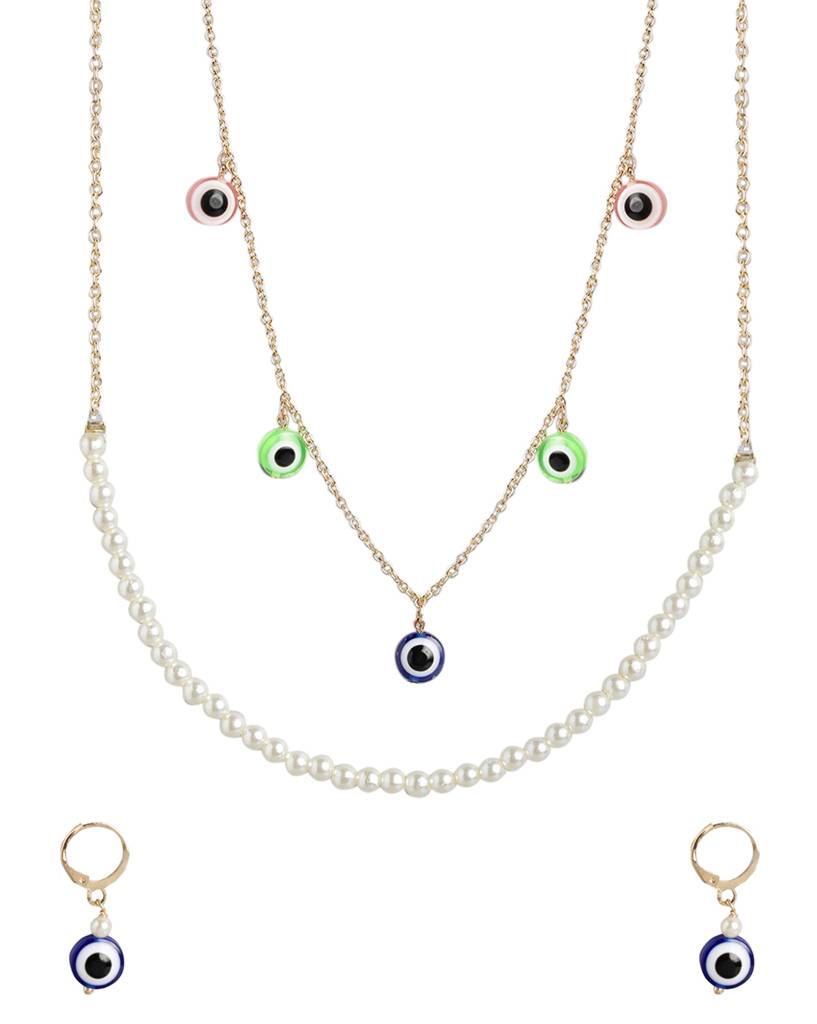 Carlton London Girls Gold-Plated Evil Eye Beaded Jewellery Set : KJS118