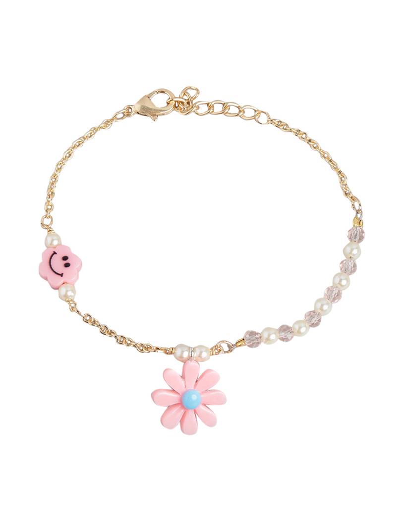 Carlton London Girls Gold-Plated With Floral & Smiley Beaded Jewellery Set : KJS119