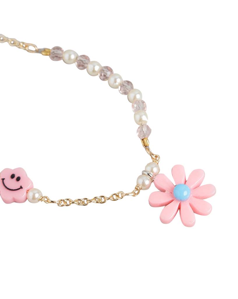 Carlton London Girls Gold-Plated With Floral & Smiley Beaded Jewellery Set : KJS119
