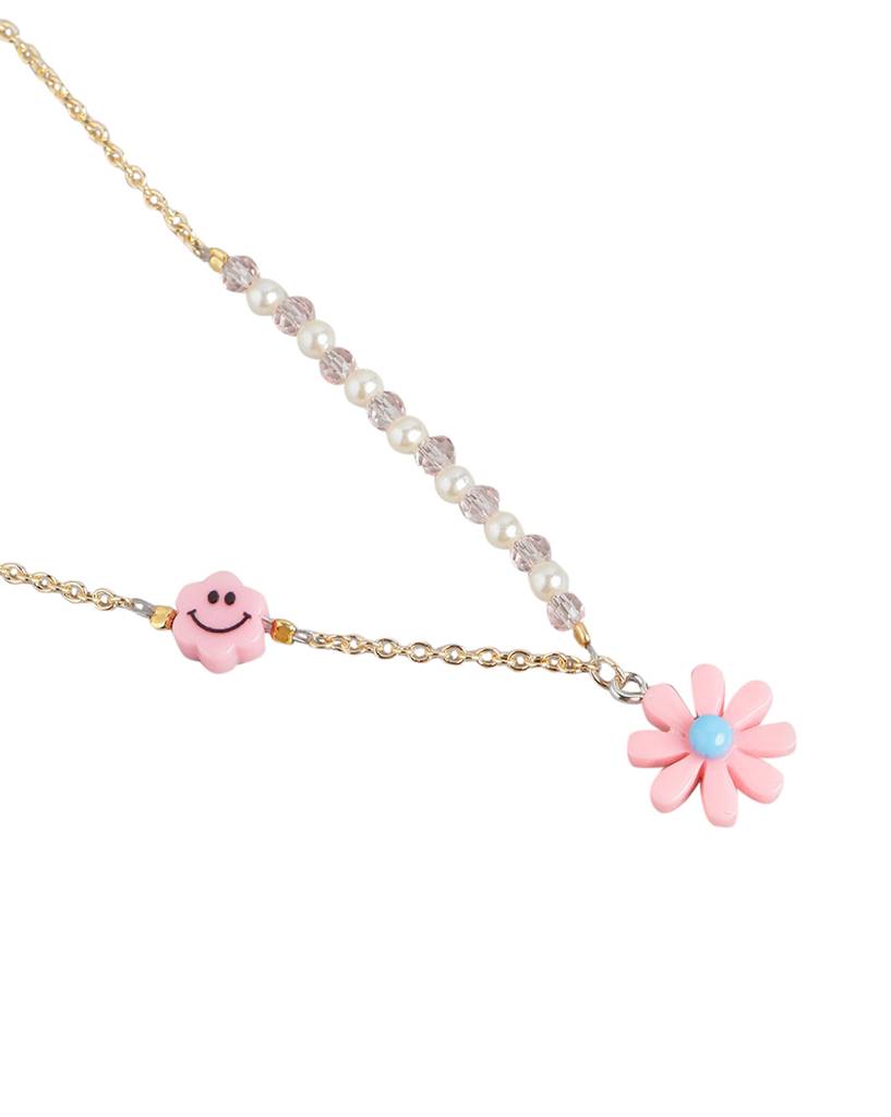 Carlton London Girls Gold-Plated With Floral & Smiley Beaded Jewellery Set : KJS119