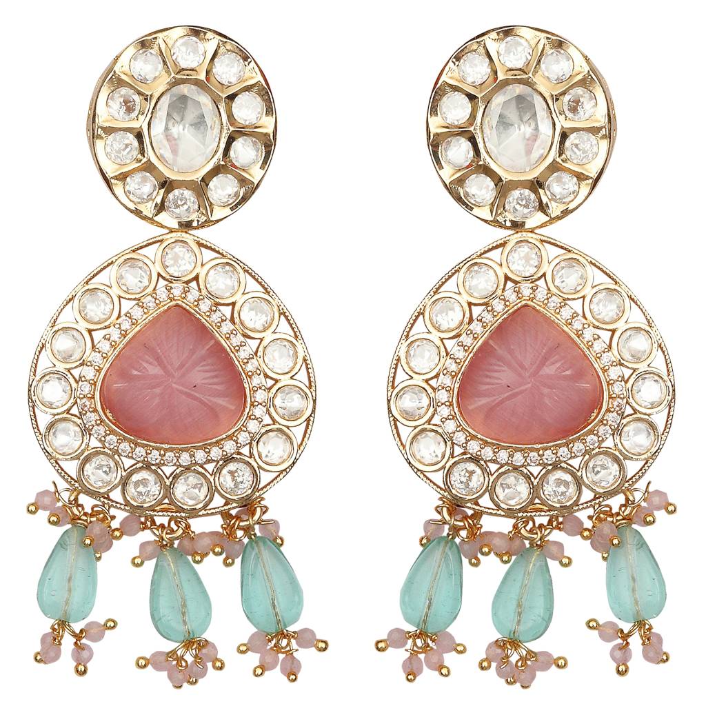 Gold Finished Kundan And Polki Choker & Mala Set With Pink And Phirozi Stones. Comes With Match : KM-BNS-192318-C392A308-D700-