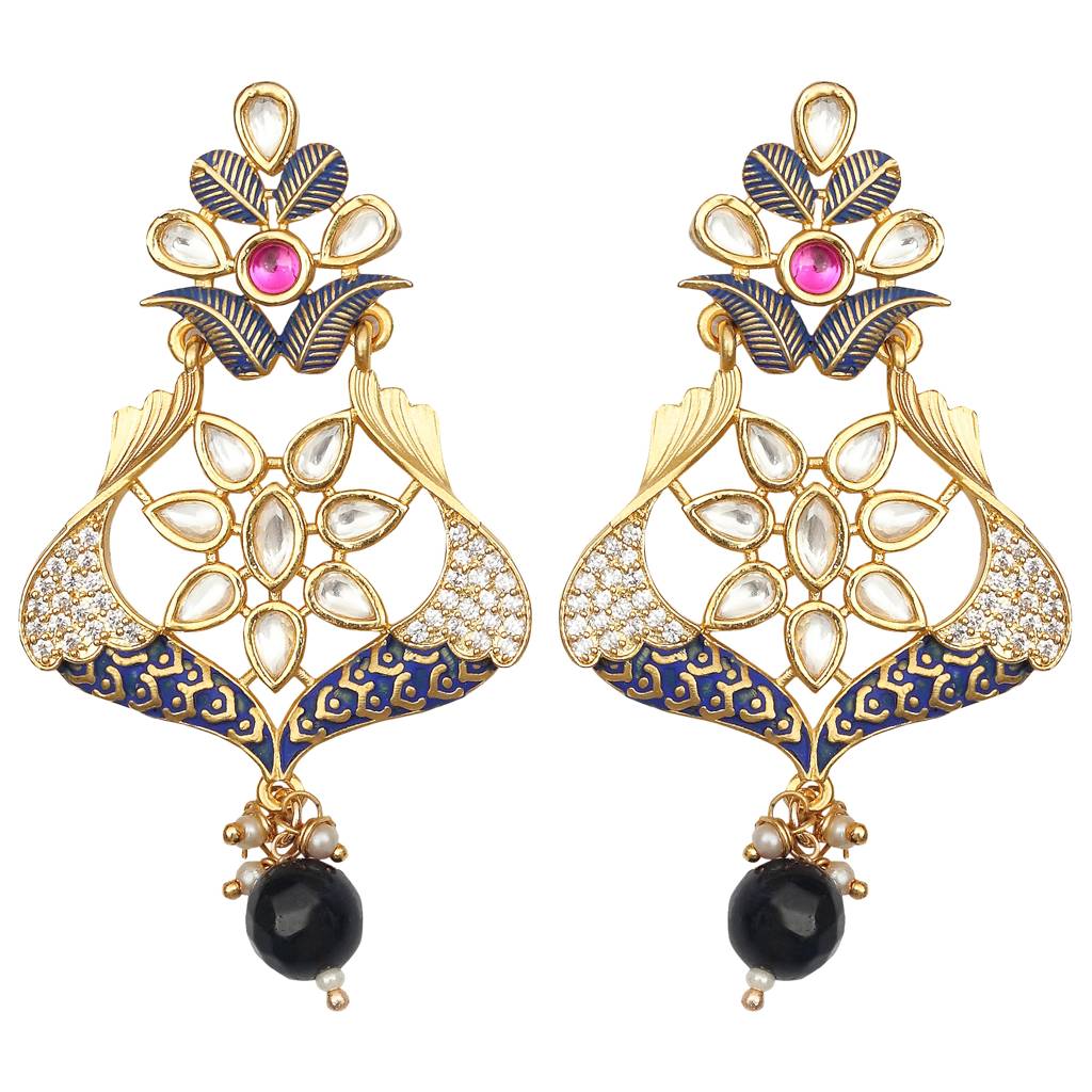 Meenakari Kundan Danglers-Km-Er-03-Blue : KM-ER-03-BLUE